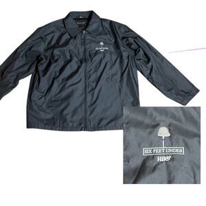 Vtg Six Feet Under HBO TV Series Mens Dunbrooke Black Coat Jacket Logo Size XL